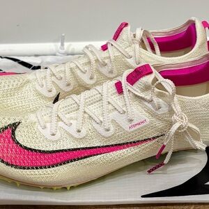 Nike Men’s Flyknit White and Pink Sprint Track Spikes